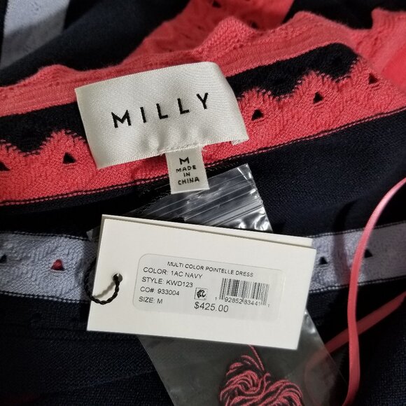 Nwt Milly Striped Pointelle Knit Midi Dress M Womens Coastal Resort Yacht Club - Picture 2 of 13